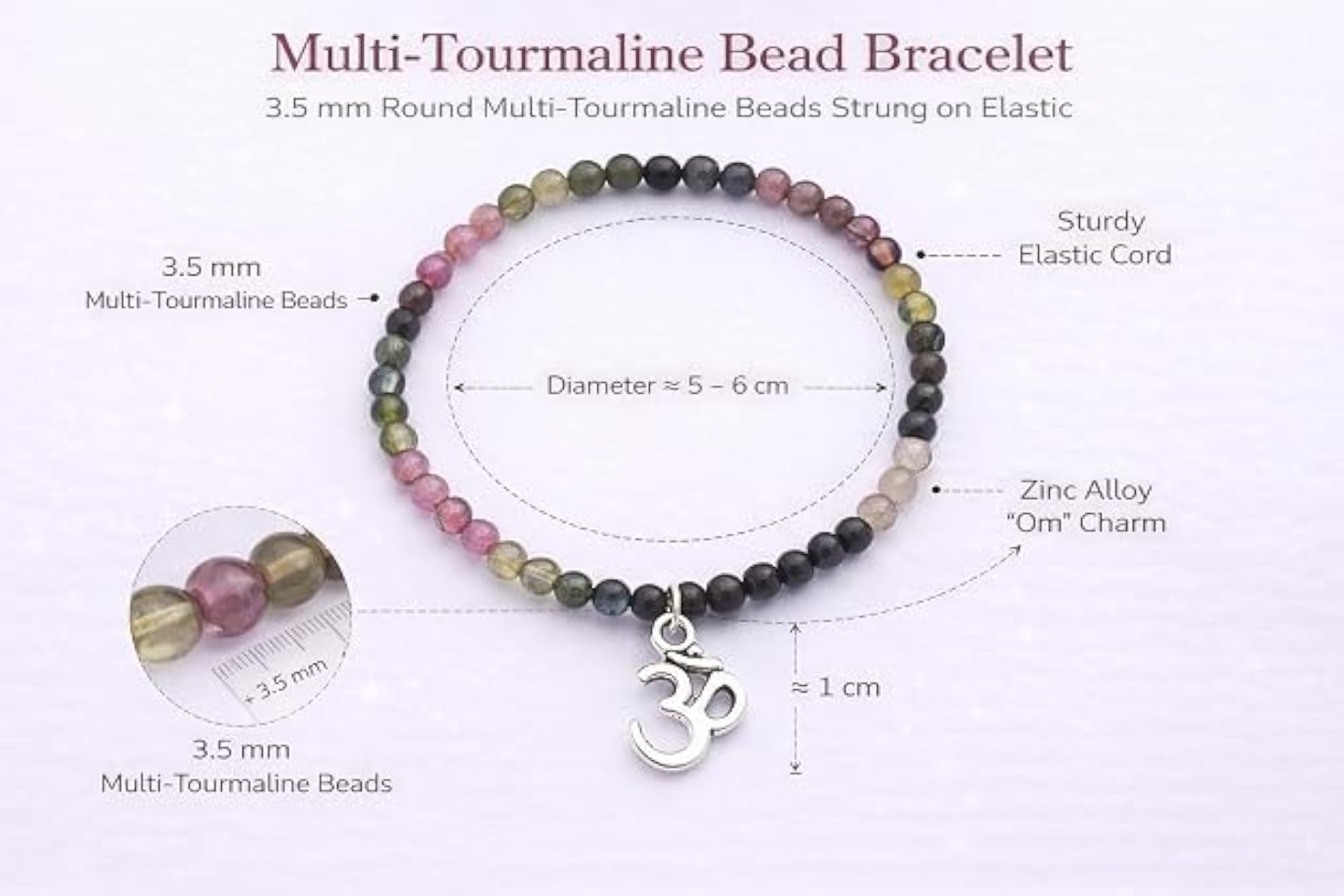 Natural Tourmaline Stone Bracelet with Om Charm